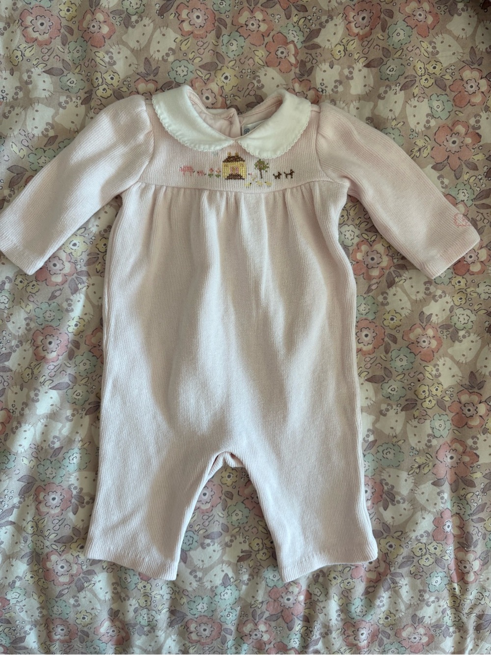 Ralph Lauren Baby Pink Cross Stitch Peter Pan Collar Romper 3 months